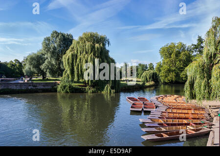 Punts moored on the River Cam, Cambridge, UK Stock Photo