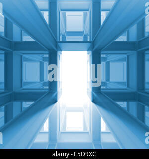 Abstract blue 3d interior with glowing door Stock Photo