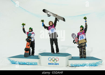 Iouri Podladtchikov (SUI) wins the gold medal in Men's Snowboard Halfpipe at the Olympic Winter Games, Sochi 2014 Stock Photo