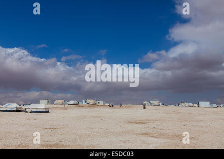 Landscape view of Zaatari (Za'atari) camp for Syrian refugees in northern Jordan, one of the biggest refugee camps in the world. Stock Photo