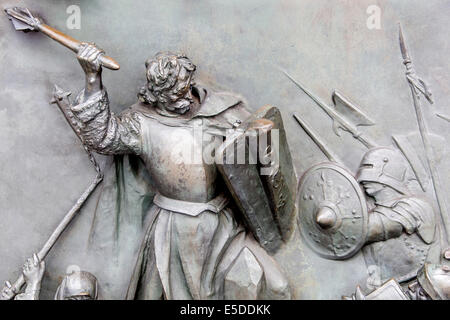 Jan Zizka Prague in battle Hussite War Commander Relief from the main gate of the National Monument in Vitkov Hill Prague, Czech Republic Stock Photo