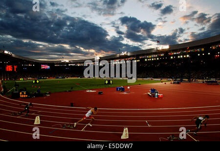 Glasgow, Scotland, UK. 28th July, 2014. Athletes compete during the men's 400m of decathlon at the 2014 Glasgow Commonwealth Games in Hampden Park in Glasgow, Scotland on July 28, 2014. Credit:  Han Yan/Xinhua/Alamy Live News Stock Photo