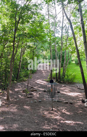 Garlough Park disc golf course and pole hole in West Saint Paul Minnesota Stock Photo