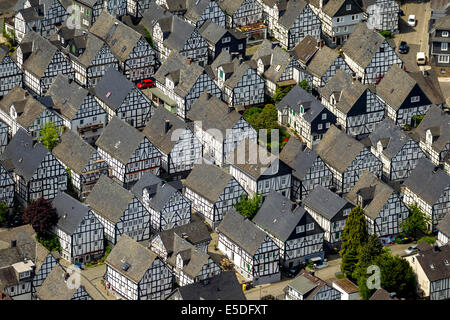 Aerial view, half-timbered houses, age spots, historical city core, Freudenberg, North Rhine-Westphalia, Germany Stock Photo