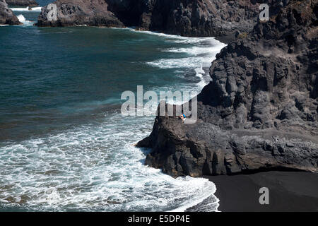 black beach Playa de la Zamora, Las Indias, Fuencaliente,  La Palma, Canary Islands, Spain, Europe Stock Photo