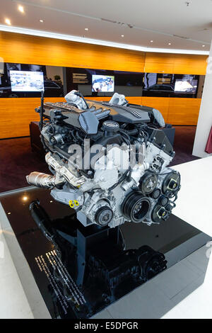 Close-up of the engine of a luxury Rolls Royce model on display during ...