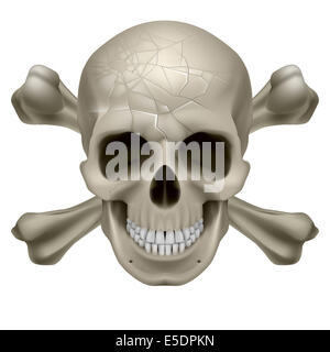 Skull and Crosbones -illustration of a scratch  human skull with crossed bones behind it isolated on white background Stock Photo