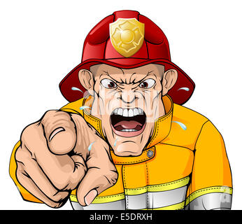 An illustration of an angry shouting fire man pointing at the viewer Stock Photo