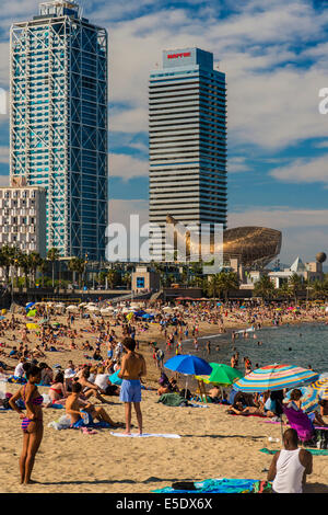 Somorrostro beach with Hotel Arts behind, Vila Olimpica, Barcelona ...