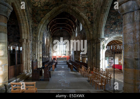 The interior of Iona Abbey, an historic abbey located on the Isle of Iona, just off the Isle of Mull. It is one of the oldest Stock Photo