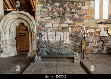 The interior of Iona Abbey, an historic abbey located on the Isle of Iona, just off the Isle of Mull. It is one of the oldest Stock Photo