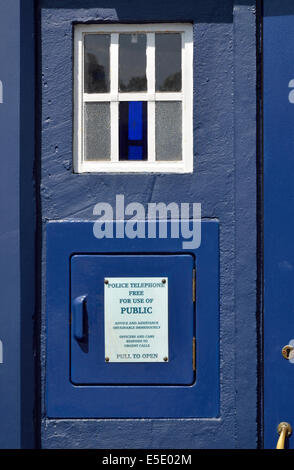 Chatham, Kent, England, UK. Chatham Historic Dockyard - Police Public Call Box ('Tardis') outside the police museum Stock Photo
