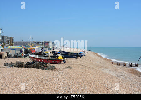 Beach and seafront promenade at Bognor. West Sussex. England. With people on beach and walking. Stock Photo