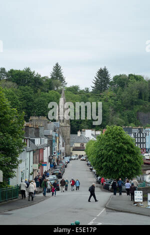 Tobermory town showing colourful houses and church, Isle of Mull, Scottish islands Stock Photo