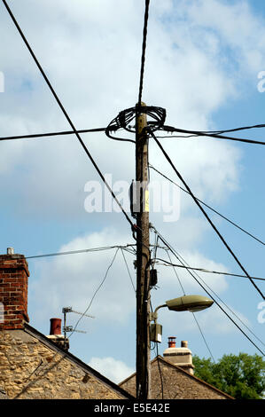 Electrical power and telephone cables against a plaster wall - image with  copy space Stock Photo - Alamy