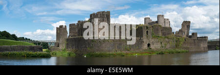 Caerphilly Castle and it's famous leaning tower, Mid Glamorgan, South Wales, UK on a summers day. Stock Photo