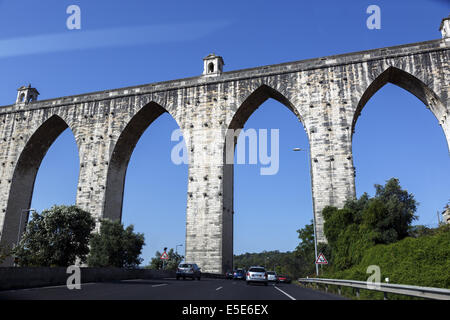 The Aguas Livres Aqueduct 'Aqueduct of the Free Waters' ia historic aqueduct in the city of Lisbon Portugal Stock Photo