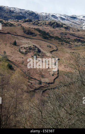 Drystone walls Far Easedale and Grasmere Common from the slopes of Helm Crag Easedale Grasmere Lake District Cumbria England Stock Photo