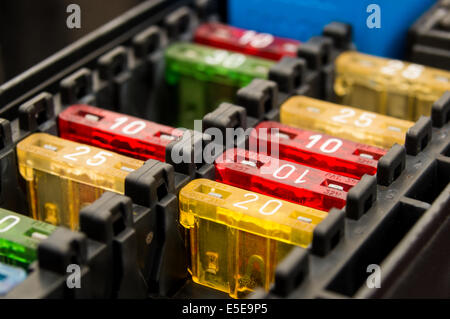 Close up on a car fuse box Stock Photo