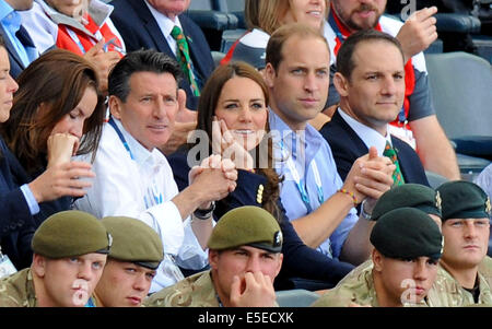 Glasgow, Scotland, UK. 29th July, 2014. Sebastian Coe, Duke and Duchess of Cambridge and Prince Harry sighting at the Commonwealth Games, Glasgow, Scotland 29th July 2014. Credit:  KEITH MAYHEW/Alamy Live News Stock Photo