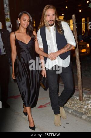 New York, NY, USA. 29th July, 2014. Zoe Saldana with husband Marco Perego at arrivals for GUARDIANS OF THE GALAXY Special Screening, Crosby Street Hotel, New York, NY July 29, 2014. Credit:  Derek Storm/Everett Collection/Alamy Live News Stock Photo
