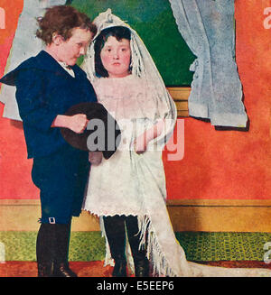 His Little Bride - Please will you marry us. Little Bride and Groom, circa 1900 Stock Photo