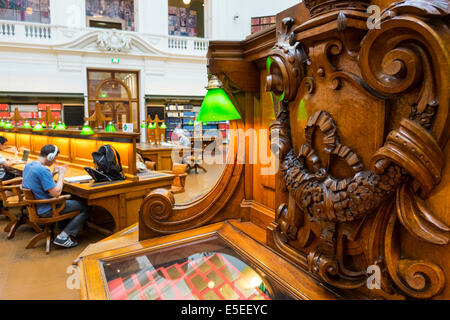Melbourne Australia,Swanston Street,State Library of Victoria,interior inside,La Trobe Reading Room,wood carving,detail,AU140321073 Stock Photo