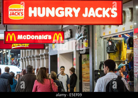 Melbourne Australia,Swanston Street,Hungry Jack's,burgers,hamburgers,Burger King,burgers,hamburgers,McDonald's,burgers,hamburgers,fast food,restaurant Stock Photo