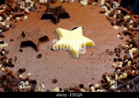 Chocolate party cake with stars close up Stock Photo