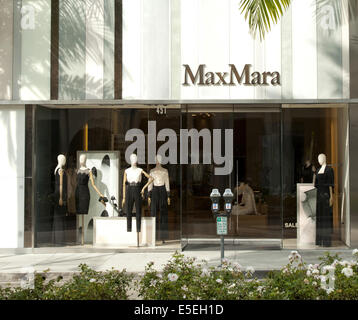 June 23, 2014 - Beverly Hills/Los Angeles, California, U.S - MaxMara on Rodeo Drive, is an Italian fashion house founded in 1951 with over 20 high quality designer collections while focusing on women's wear.---Rodeo Drive, in the heart of Beverly Hills, is a two-way, two mile long, north south city street with a mix of small to large luxury homes, city parks and green areas as well as world class high end signature flagship stores and shops with globally known luxury goods at it's south end.---Beverly Hills, ranch land originally known as Rancho Rodeo de las Aguas, was subdivided into lots for Stock Photo