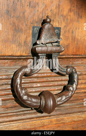 France, paris 4e, le marais, place des vosges, detail d'un heurtoir de porte, Stock Photo