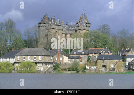 France, Bretagne, ille et vilaine, pays de la baie du Mont-Saint-Michel, chateau de combourg, etang, jeunesse de francois rene de chateaubriand, roseaux, Stock Photo