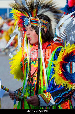 Native American boy takes part at the 25th Annual Paiute Tribe Pow Wow Stock Photo