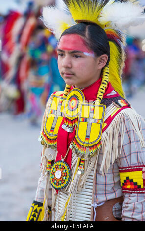 Native American boy takes part at the 25th Annual Paiute Tribe Pow Wow Stock Photo