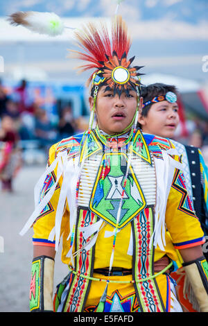 Native American boy takes part at the 25th Annual Paiute Tribe Pow Wow Stock Photo