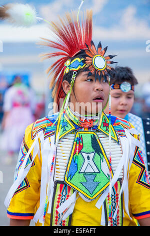 Native American boy takes part at the 25th Annual Paiute Tribe Pow Wow Stock Photo