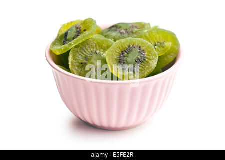 candied kiwi fruit in bowl on white background Stock Photo