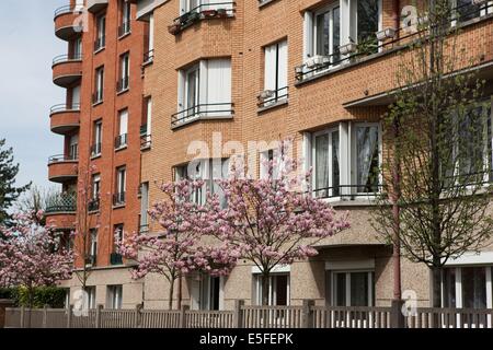 France, Region Ile de France, Hauts de Seine, Suresnes, cite jardin, arbres en fleur, Stock Photo