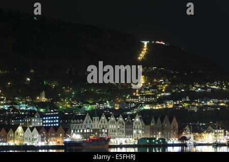 Bergen Harbour at night Stock Photo