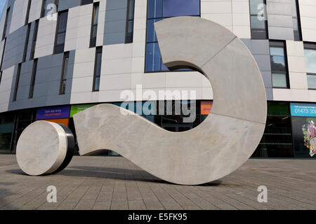 Statue of a question mark outside Ispwich University Stock Photo