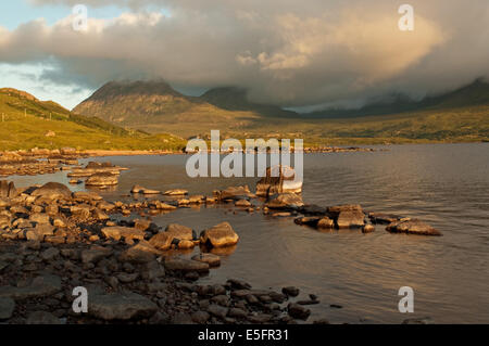 Storm Clouds approaching Sgorr Tuath on Loch Lurgainn Stock Photo