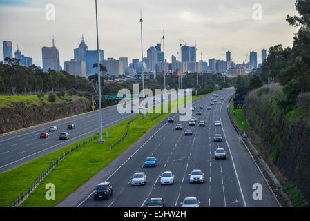 Eastlink freeway with Melbourne skyline Stock Photo