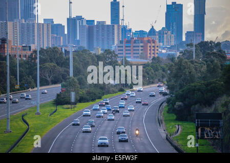 melbourne city traffic Eastlink freeway with Melbourne skyline Stock Photo