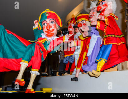 punch and judy puppets world wide characters hand painted and carved colourfuly puppets Stock Photo