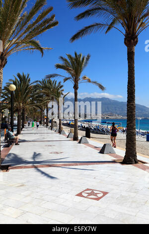 Promenade and beach view, coastal town of Albir, Costa Blanca, Spain, Europe. Stock Photo