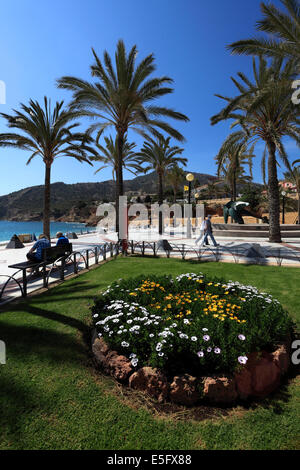 Promenade and beach view, coastal town of Albir, Costa Blanca, Spain, Europe. Stock Photo