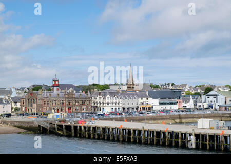 Offshore view back to town hall on waterfront from harbour in Stornoway Isle of Lewis Outer Hebrides Western Isles Scotland UK Stock Photo