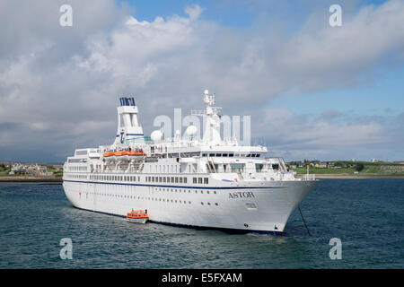 Large cruise ship ocean liner MS Astor anchored at sea off shore in Stornoway outer harbour, Isle of Lewis Outer Hebrides Western Isles Scotland UK Stock Photo