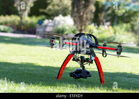 A drone or Unmanned Aircraft waiting for takeoff Stock Photo