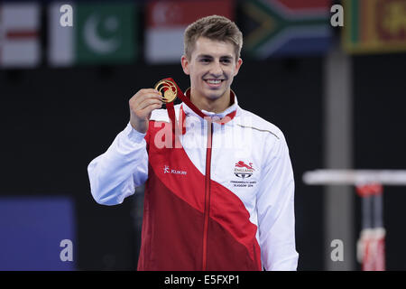 SSE Hydro, Glasgow, Scotland, UK, Wednesday, 30th July, 2014. Max Whitlock of England the Gold Medal Winner in the Men's Individual All Round Artistic Gymnastics at the Glasgow 2014 Commonwealth Games Credit:  Kenny Williamson / Alamy Live News Stock Photo